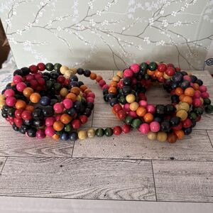 Vintage 9 ft WOODEN BEAD Christmas Tree Garland Strands Multi-Color LOT OF 2